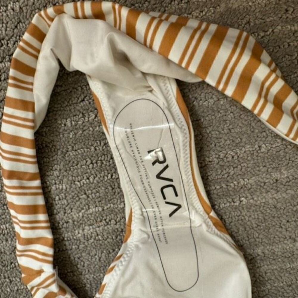 RVCA Tan Striped Medium Hipster Bikini Bottoms NWT - Picture 4 of 7